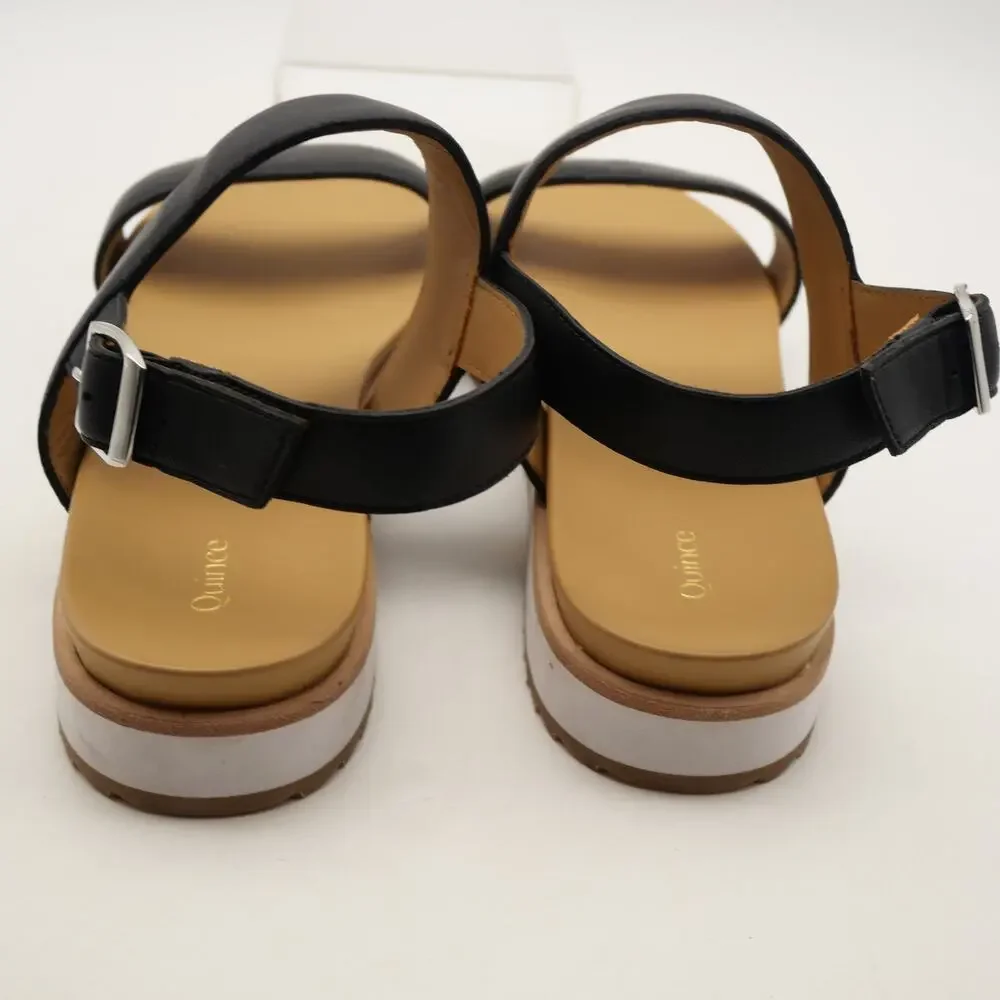 Quince Sandals Women's 8 Italian Leather Platform Shoes  Black NEW